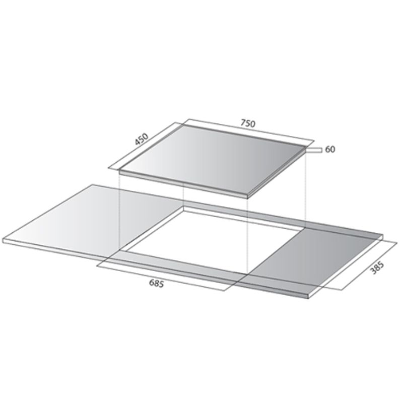 Kích thước bếp từ đôi Kocher DI-806GE02 Kích thước bếp từ đôi Kocher DI-806GE02