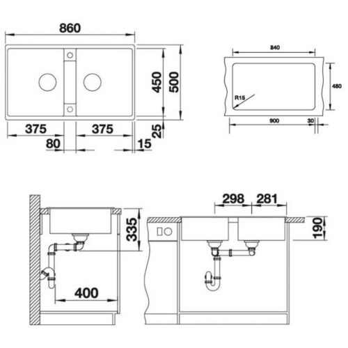 Chậu rửa bát đá Hafele Blancozia 9 567.68.349 3 Kích thước chậu rửa bát đá Hafele Blancozia 9 567.68.349