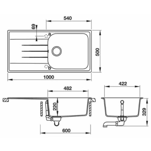 Chậu rửa bát đá Hafele HS19-GED1R60 570.36.550 3 Kích thước chậu rửa bát đá Hafele HS19-GED1R60 570.36.550