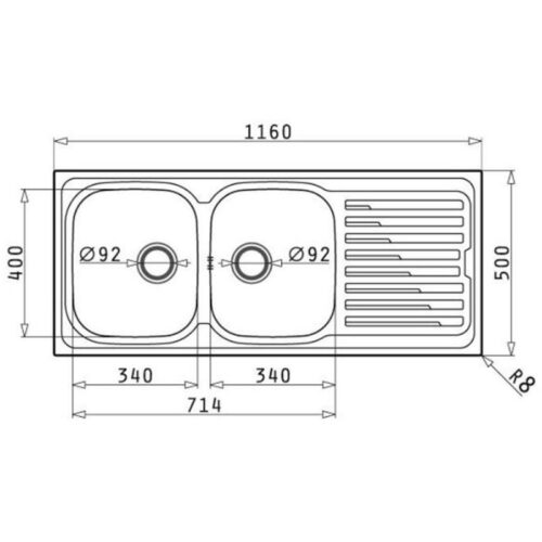 Chậu rửa bát inox BOSCH AMALTIA (116X50) 2B 1D (LANH) 3 Kích thước chậu rửa bát inox BOSCH AMALTIA (116X50) 2B 1D (LANH)