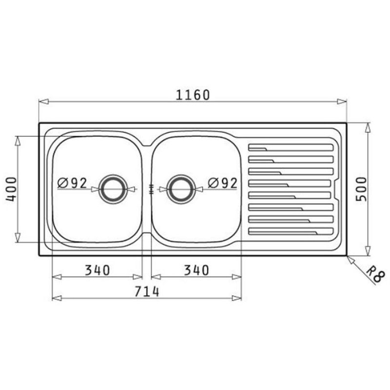 Kích thước chậu rửa bát inox BOSCH AMALTIA (116X50) 2B 1D (LANH) Kích thước chậu rửa bát inox BOSCH AMALTIA (116X50) 2B 1D (LANH)