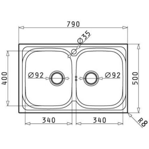 Chậu rửa bát inox BOSCH AMALTIA (79X50) 2B (107121001) 3 Kích thước chậu rửa bát inox BOSCH AMALTIA (79X50) 2B (107121001)