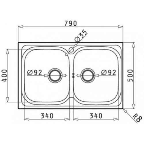Chậu rửa bát inox BOSCH AMALTIA (79X50) 2B (107132501) 3 Kích thước chậu rửa bát inox BOSCH AMALTIA (79X50) 2B (107132501)