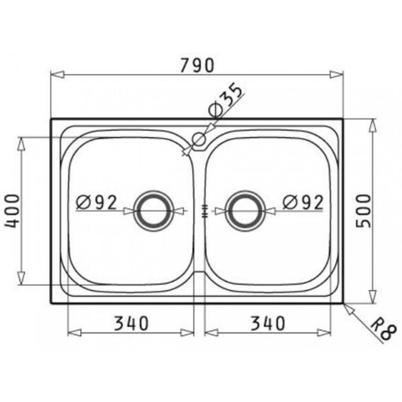 Kích thước chậu rửa bát inox BOSCH AMALTIA (79X50) 2B (107132501) Kích thước chậu rửa bát inox BOSCH AMALTIA (79X50) 2B (107132501)
