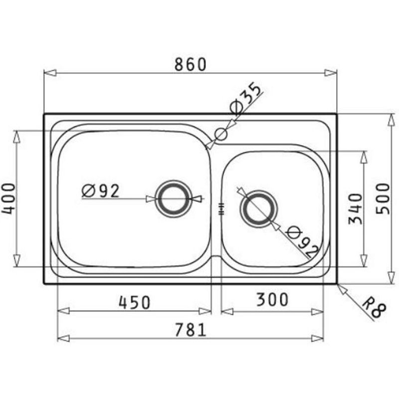 Kích thước chậu rửa bát inox BOSCH AMALTIA PLUS (86X50) 2B Kích thước chậu rửa bát inox BOSCH AMALTIA PLUS (86X50) 2B