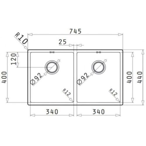 Chậu rửa bát inox BOSCH ASTRIS (74,5X44) 2B 3 Kích thước chậu rửa bát inox BOSCH ASTRIS (74,5X44) 2B