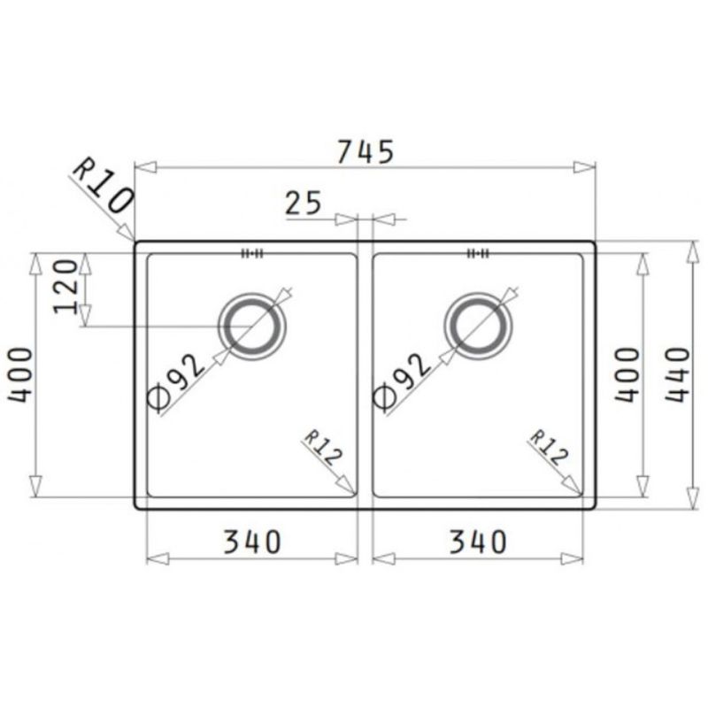 Kích thước chậu rửa bát inox BOSCH ASTRIS (74,5X44) 2B Kích thước chậu rửa bát inox BOSCH ASTRIS (74,5X44) 2B