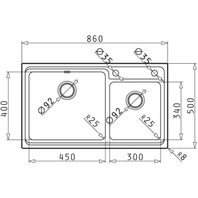 Kích thước chậu rửa bát inox BOSCH STUDIO (86X50) 2B Kích thước chậu rửa bát inox BOSCH STUDIO (86X50) 2B