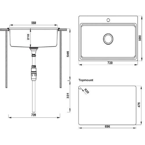 Chậu rửa bát inox Hafele HS20-SSN1S80 567.20.526 3 Kích thước chậu rửa bát inox Hafele HS20-SSN1S80 567.20.526