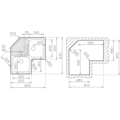 Chậu rửa inox TEKA ANGULAR 2B 2C 10118005 3 Kích thước chậu rửa bát Teka Angular 2B