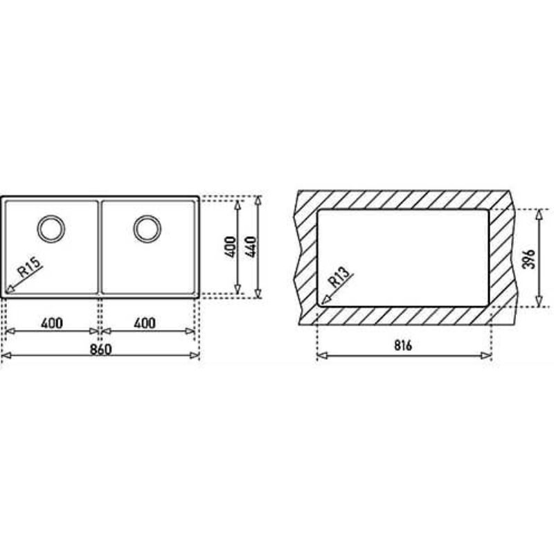 Kích thước chậu rửa bát Teka BE LINEA R15 2B 860 Kích thước chậu rửa bát Teka BE LINEA R15 2B 860
