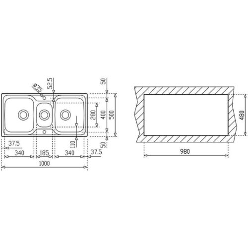Chậu rửa bát Teka Classic 2 ½ Rev Basket Waste W/WO/OVF 3 Kích thước chậu rửa bát Teka Classic 2 ½ Rev Basket Waste W/WO/OVF