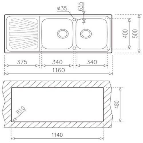 Chậu rửa bát Teka STYLO 2B 1D 3 Kích thước chậu rửa bát Teka STYLO 2B 1D