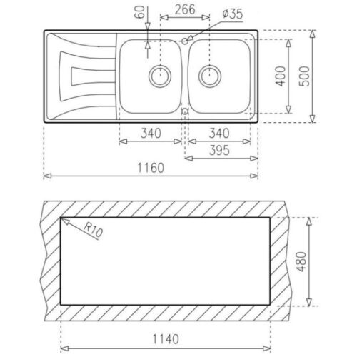 Chậu rửa inox TEKA UNIVERSO 2B 1D 2C 1E 10120012 3 Kích thước chậu rửa bát Teka Universo 2B 1D