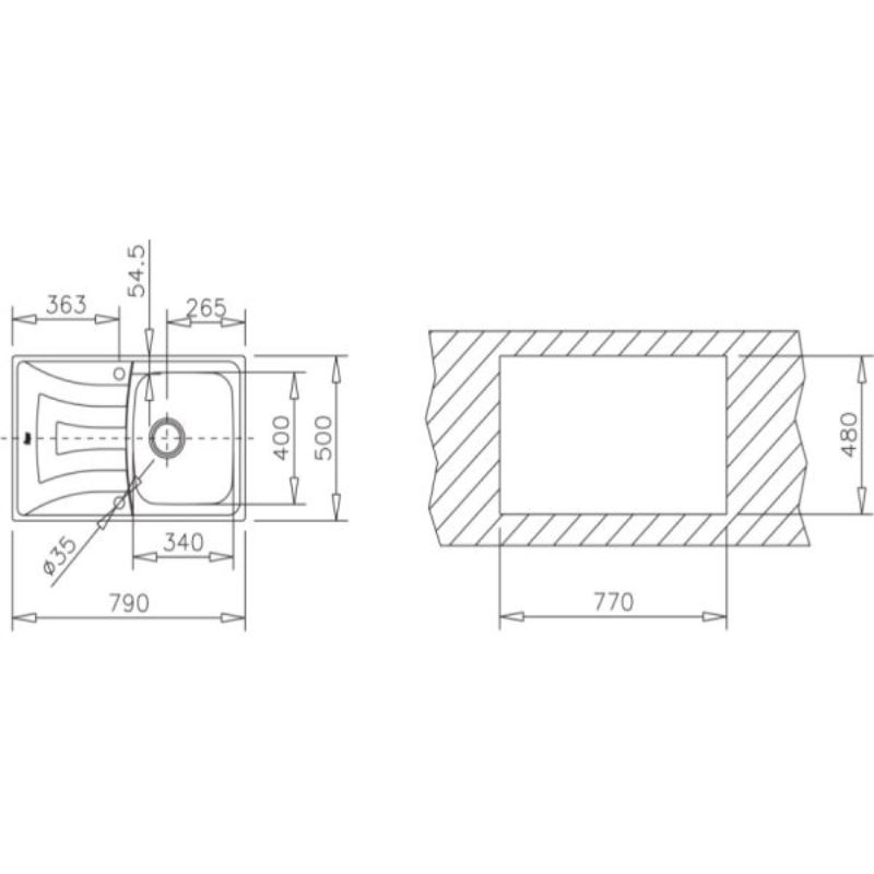 Kích thước chậu rửa bát Teka UNIVERSO 79 1B 1D Kích thước chậu rửa bát Teka UNIVERSO 79 1B 1D