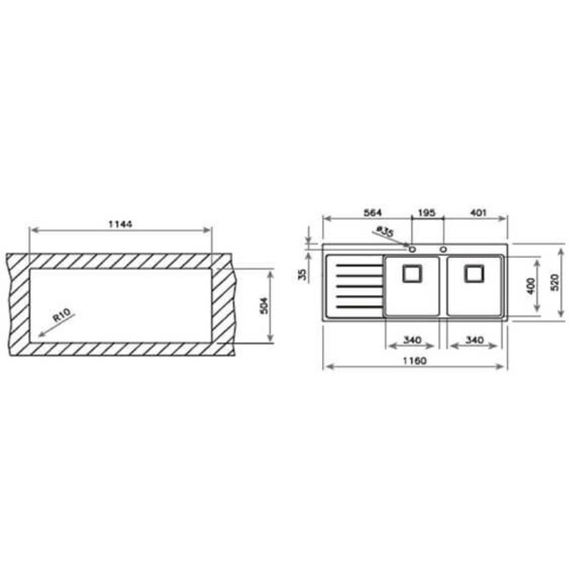 Kích thước chậu rửa bát Teka ZENIT RS15 2B 1D Kích thước chậu rửa bát Teka ZENIT RS15 2B 1D
