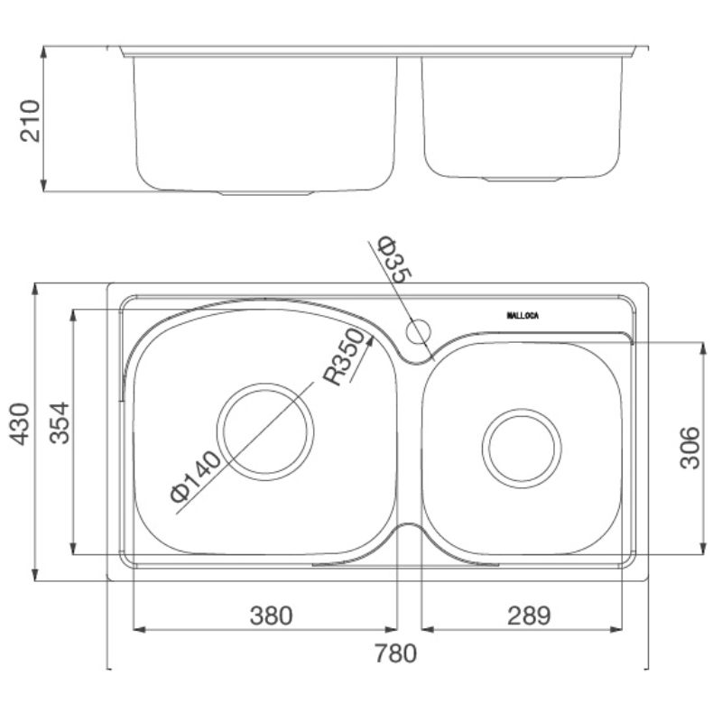 Kích thước chậu rửa chén bán thủ công Malloca MS 1011P Kích thước chậu rửa chén bán thủ công Malloca MS 1011P