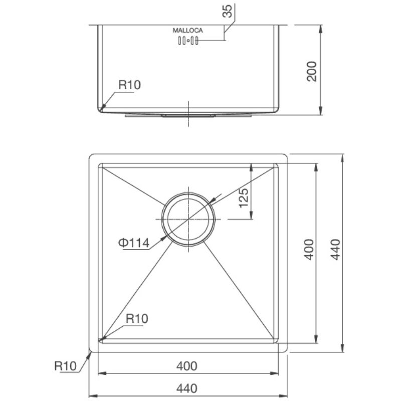 Kích thước chậu rửa chén bát bán thủ công Malloca MS 1044 Kích thước chậu rửa chén bát bán thủ công Malloca MS 1044