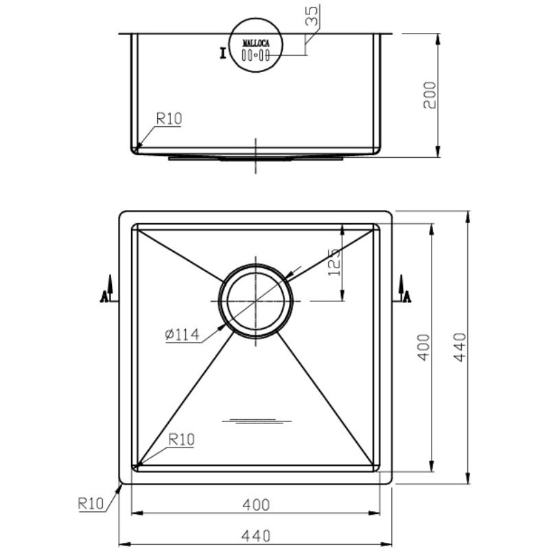 Kích thước chậu rửa chén bát Malloca MS 6044 Kích thước chậu rửa chén bát Malloca MS 6044