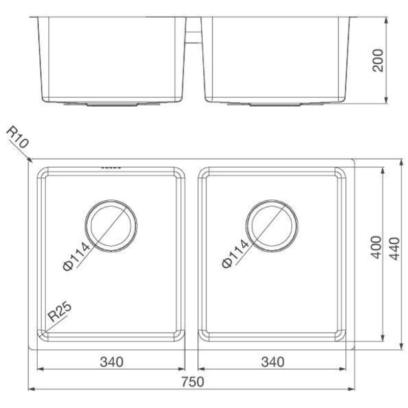 Kích thước chậu rửa chén bát Malloca MS 6075 Kích thước chậu rửa chén bát Malloca MS 6075