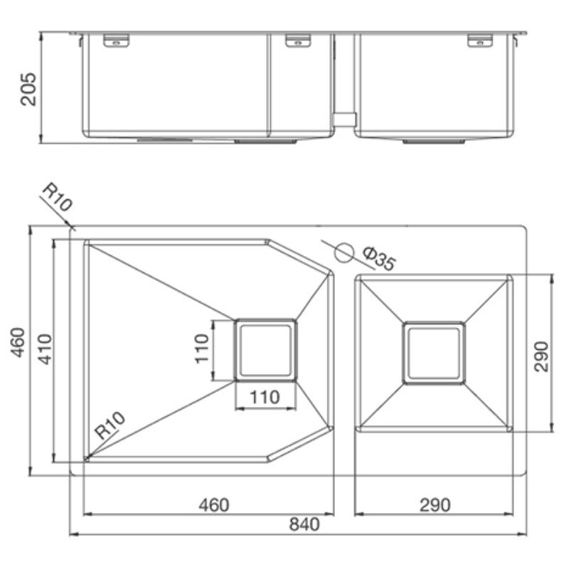 Kích thước chậu rửa chén bát Malloca MS 610T Kích thước chậu rửa chén bát Malloca MS 610T