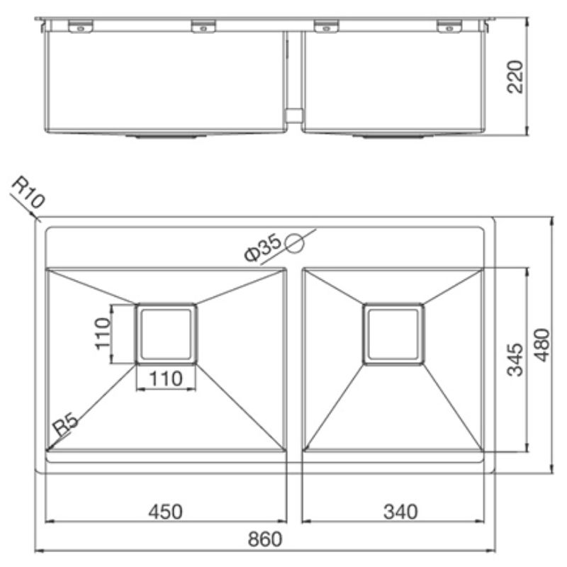 Kích thước chậu rửa chén bát Malloca MS 6304T Kích thước chậu rửa chén bát Malloca MS 6304T