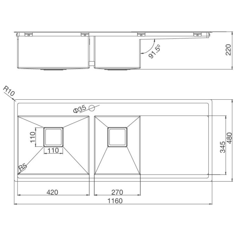 Kích thước chậu rửa chén bát Malloca MS 6306T Kích thước chậu rửa chén bát Malloca MS 6306T