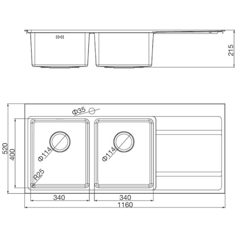 Kích thước chậu rửa chén bát Malloca MS 7818 Kích thước chậu rửa chén bát Malloca MS 7818