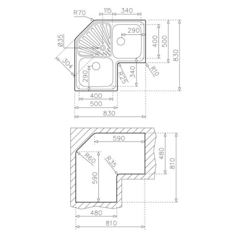 Kích thước chậu rửa Teka ANGULAR 2B S/ST Kích thước chậu rửa Teka ANGULAR 2B S/ST
