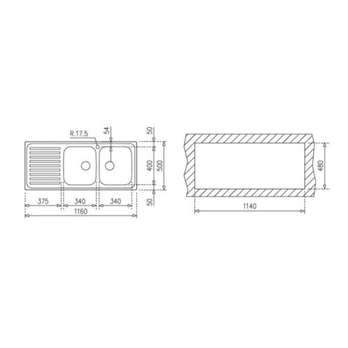 Chậu rửa inox TEKA CLASSIC 1160.500 2B.1D 2C.1E 10119023 3 Kích thước chậu rửa Teka CLASSIC 1160.500.2B.1D