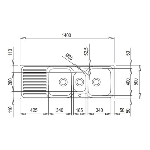 Chậu rửa Teka CLASSIC 2 1-2B 1D 3 Kích thước chậu rửa Teka CLASSIC 2 1-2B 1D