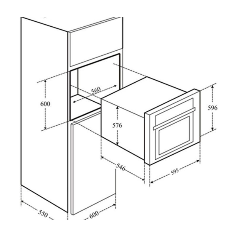 Kích thước lò nướng âm tủ Eurosun EOV72TFT Kích thước lò nướng âm tủ Eurosun EOV72TFT