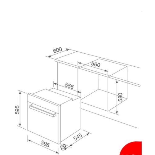 Kích thước lò nướng điện âm tủ MALLOCA MOV-615EST