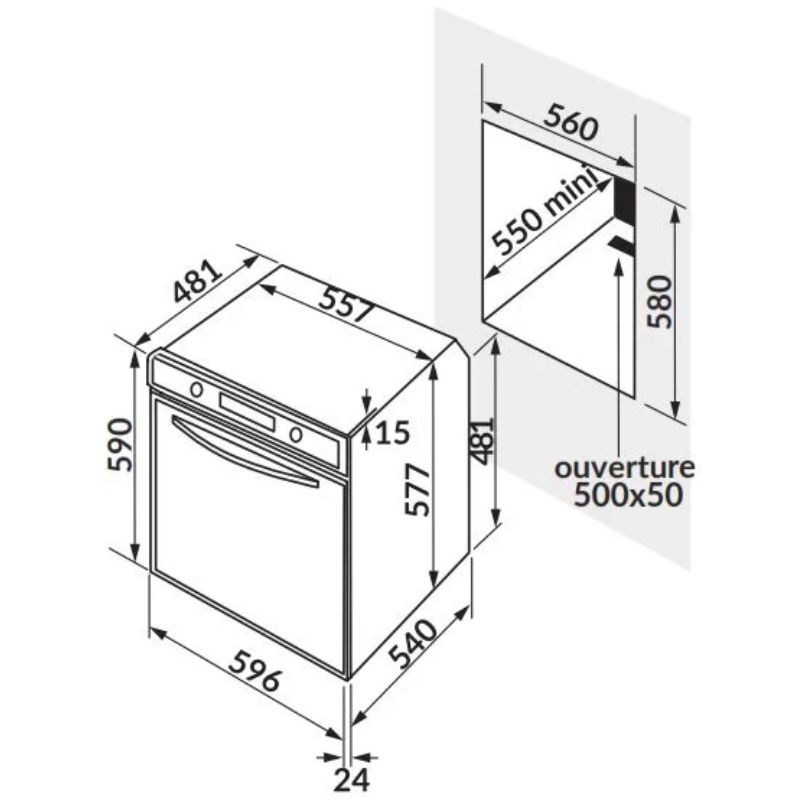 Kích thước lò nướng nhiệt phân 9 chức năng Rosieres RF 4620 IN Kích thước lò nướng nhiệt phân 9 chức năng Rosieres RF 4620 IN