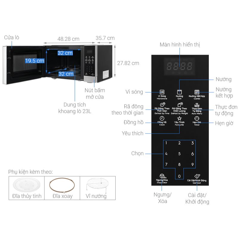 Kích thước lò vi sóng Electrolux EMG23DI9EBP Kích thước lò vi sóng Electrolux EMG23DI9EBP