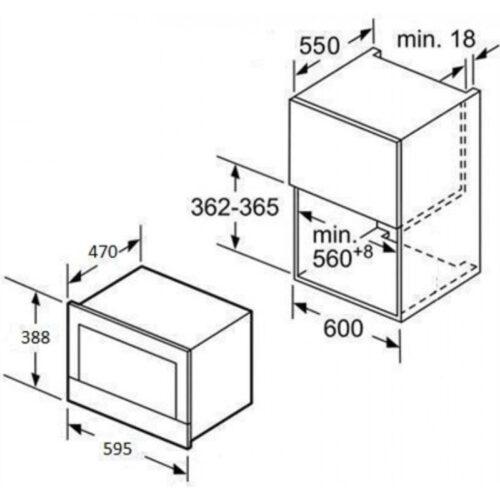 Lò vi sóng kết hợp nướng âm tủ Hafele HM B38B 535.34.020 3 Kích thước lò vi sóng kết hợp nướng âm tủ Hafele HM B38B 535.34.020