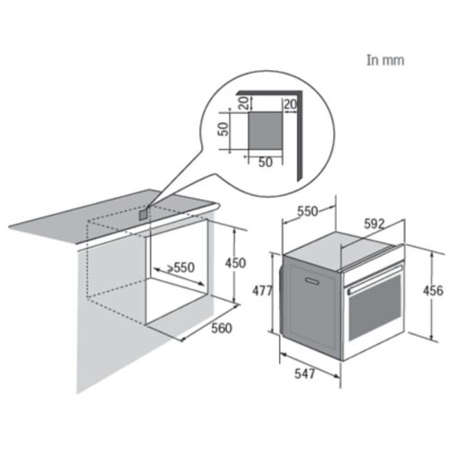 Lò vi sóng kết hợp nướng Brandt BKC6575X 3 Kích thước lò vi sóng kết hợp nướng Brandt BKC6575X