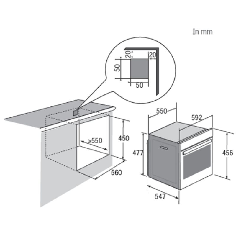 Kích thước lò vi sóng kết hợp nướng Brandt BKC6575X Kích thước lò vi sóng kết hợp nướng Brandt BKC6575X