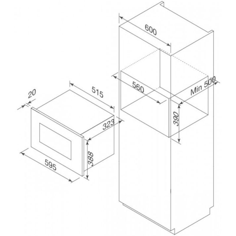 Kích thước lò vi sóng Malloca MW-820B Kích thước lò vi sóng Malloca MW-820B