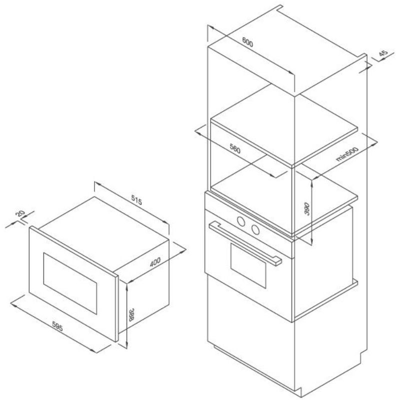 Kích thước lò vi sóng Malloca MW-927DE Kích thước lò vi sóng Malloca MW-927DE