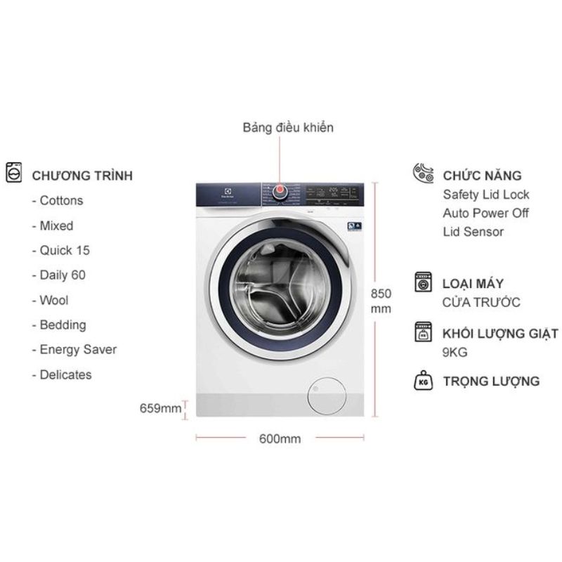 Kích thước máy giặt Electrolux EWF9023BDWA Kích thước máy giặt Electrolux EWF9023BDWA