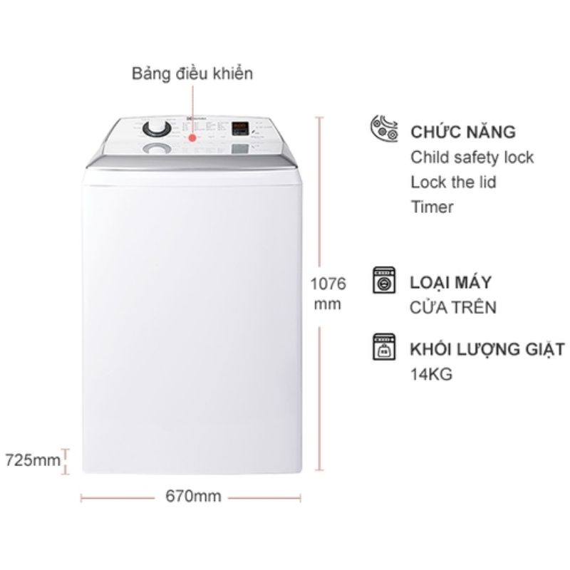 Kích thước máy giặt Electrolux EWT1454DCWA Kích thước máy giặt Electrolux EWT1454DCWA