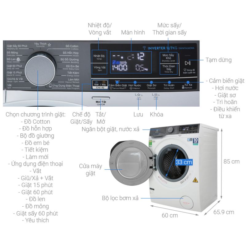 Kích thước máy giặt sấy Electrolux EWW1141AEWA Kích thước máy giặt sấy Electrolux EWW1141AEWA