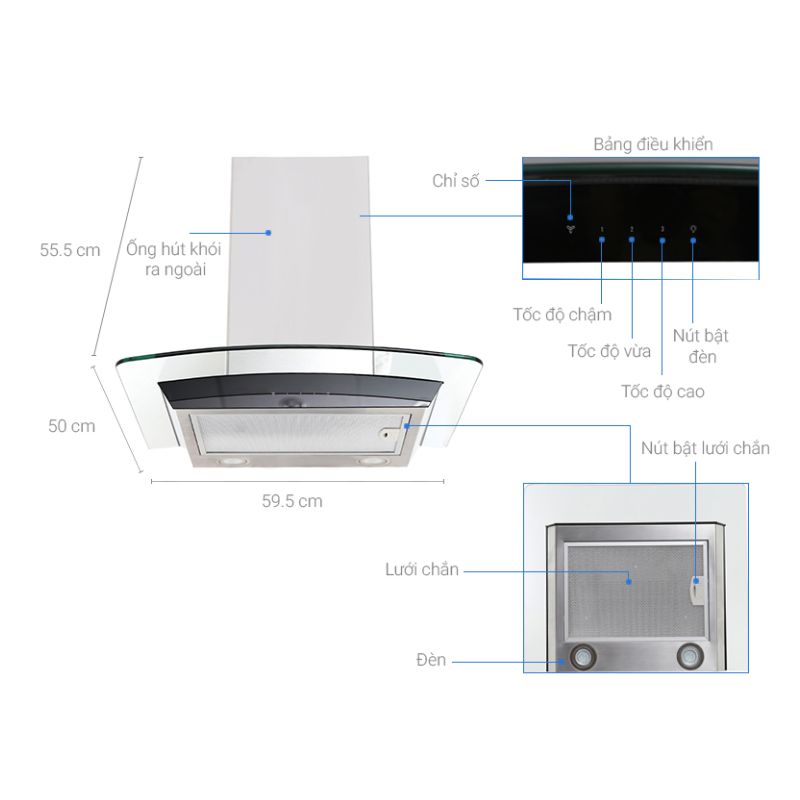 Kích thước máy hút khói khử mùi Electrolux EFC736GAR Kích thước máy hút khói khử mùi Electrolux EFC736GAR