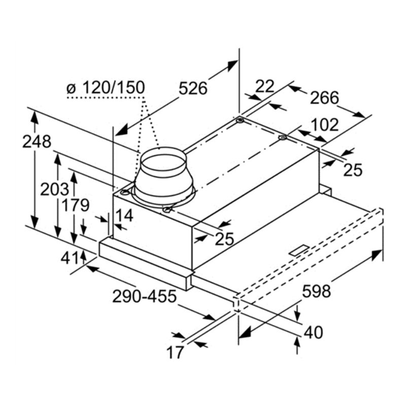 Kích thước máy hút khử mùi âm tủ Bosch DFM064W50 Kích thước máy hút khử mùi âm tủ Bosch DFM064W50