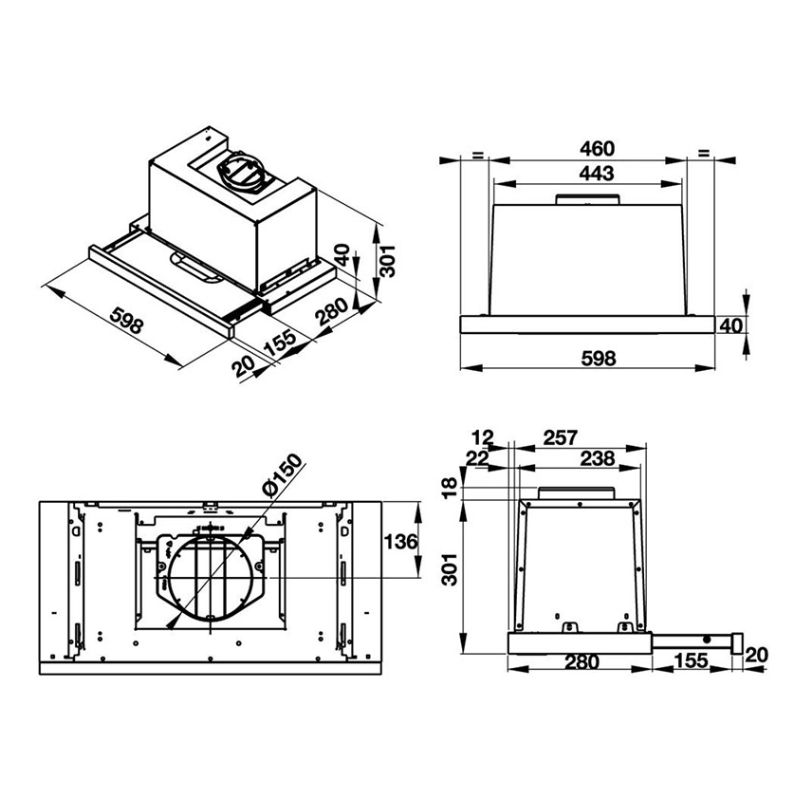 Kích thước máy hút khử mùi âm tủ dạng kéo Hafele HH TG60E 539.81.073 Kích thước máy hút khử mùi âm tủ dạng kéo Hafele HH TG60E 539.81.073