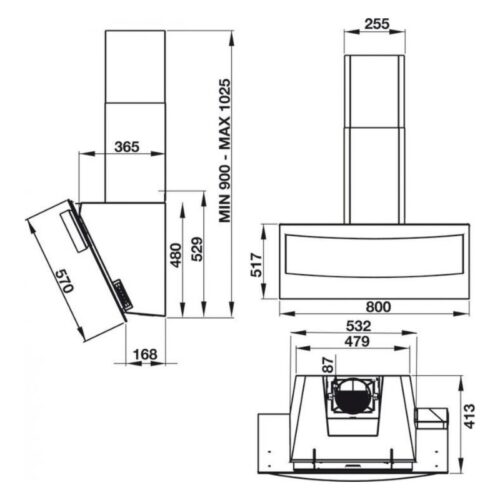 Máy hút khử mùi gắn tường Hafele HH WVG80B 538.84.218 3 Kích thước máy hút khử mùi gắn tường Hafele HH WVG80B 538.84.218