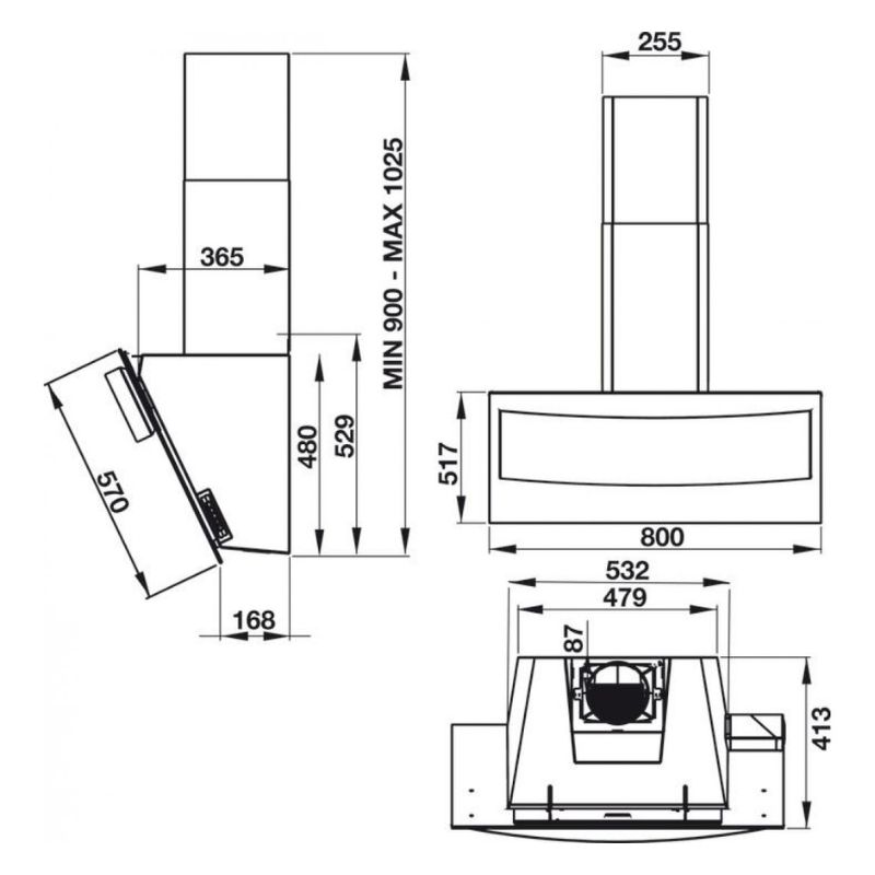 Kích thước máy hút khử mùi gắn tường Hafele HH WVG80B 538.84.218 Kích thước máy hút khử mùi gắn tường Hafele HH WVG80B 538.84.218