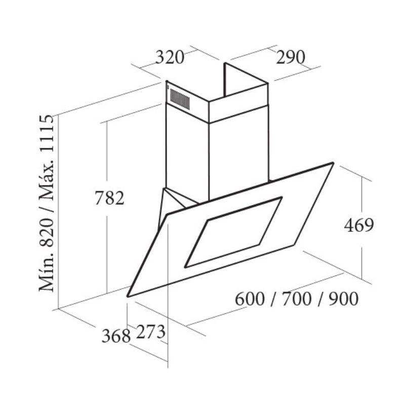 Kích thước máy hút mùi áp tường Cata THALASSA 700 XGWH Kích thước máy hút mùi áp tường Cata THALASSA 700 XGWH