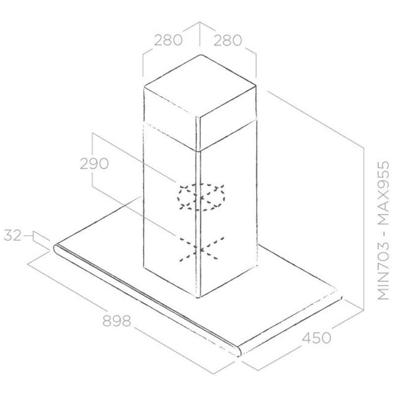 Kích thước máy hút mùi Elica GALAXY ISLAND BLIX/A/90×45 Kích thước máy hút mùi Elica GALAXY ISLAND BLIX/A/90×45